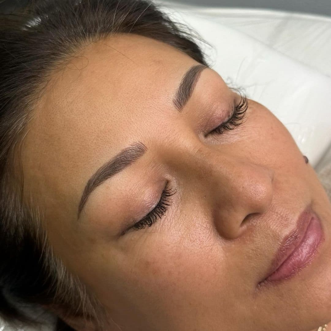 Eyes closed with microbladed eyebrows